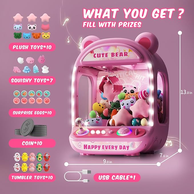 Skirfy Claws Machines for Kids,Unicorns Toys for Age 6+,Kids Games Mini Vending Machines with Squishys Toy Candy Dispenser,Claws Game Machine,Birthday Gifts for Girls Age 8-12