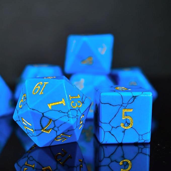 Gemstone DND Stone Dice Sets D&D 7 Pcs Polyhedral Dice Set Handmade,Chalchite Stone Dice Set Natural Gemstone Dice Sets with Metal Case for Dungeons and Dragons RPG MTG Tabletop Games