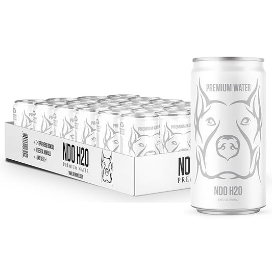 NDO H2O Premium Alkaline Water Case - 24 Pack (8.4 fl oz, Still) | Reverse Osmosis Purified Canned Water | Tested for Over 400 Impurities | pH 8.1 Balanced | Electrolytes & Minerals