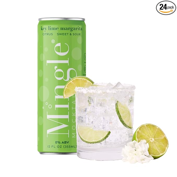 Mingle Mocktails Premium Non-Alcoholic Cocktails - Key Lime Margarita Mocktail, 12 FL Oz Cans, (Pack of 24)