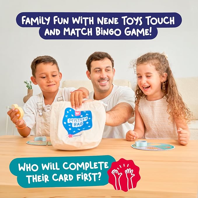 Nene Toys Touch and Match Bingo Game - Educational Sensory Toy for Kids Aged 3+ | Board Game with 24 Wooden Shapes & Puzzle Cards for Family Fun | Develops Fine Motor Skills & Tactile Awareness