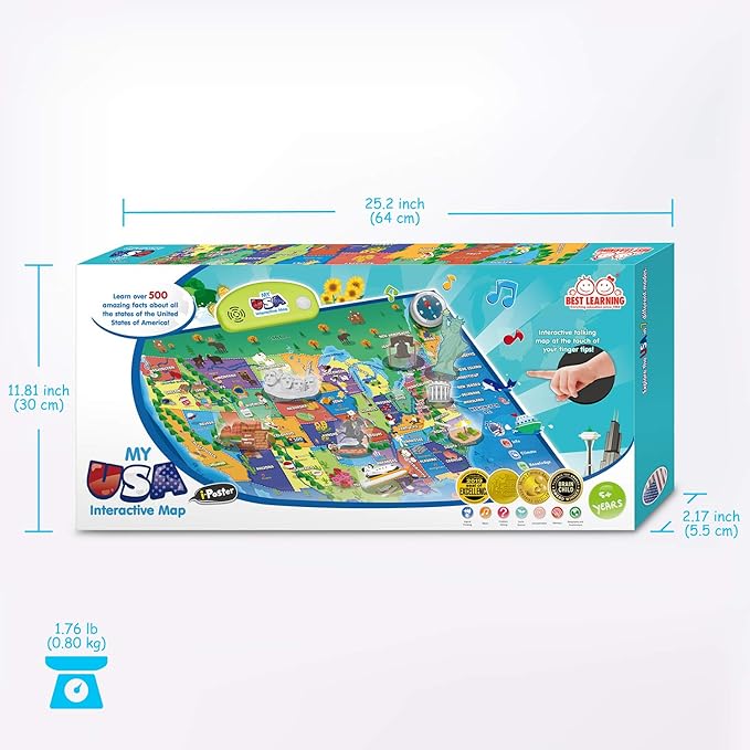 BEST LEARNING i-Poster My USA Interactive Map - Educational Talking Toy for Kids of Ages 5 to 12 Years Old