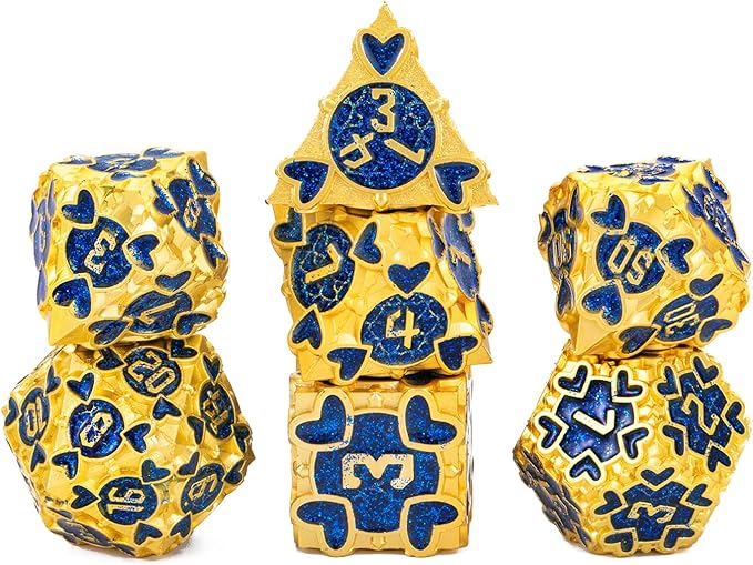Metal D&D Dice Set 7pcs Dice Set Box Suitable for Dungeons and Dragons MTR PRG Tabletop Games (Gold-Blue)