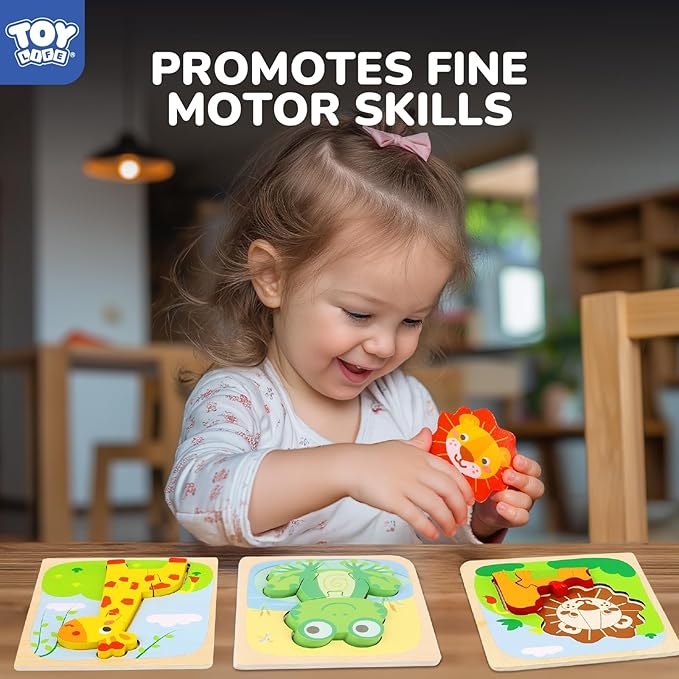 TOY Life Wooden Puzzles for Toddlers 2-4, Toddler Montessori Toys for 1 2 3 Year Old Boys Girls, Animals Wood Jigsaw Puzzles, Educational Learning Toy Kids Puzzle, Best Gifts for Baby Age 1-3 2-4