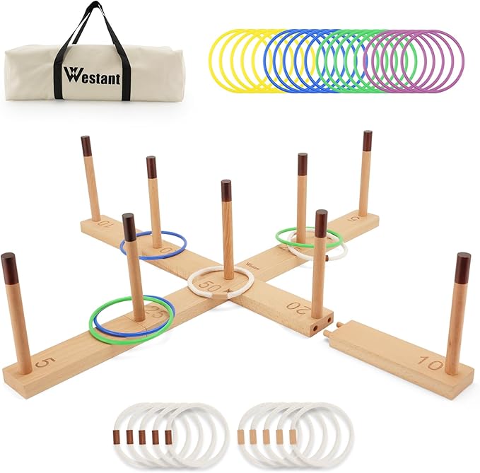 Ring Toss Game Outdoor - 33" Extra Large Outdoor Games for Adults and Family, Beechwood Giant Backyard Games, Ring Toss Game for Adults and Kids with 30 Rings & Carrying Bag