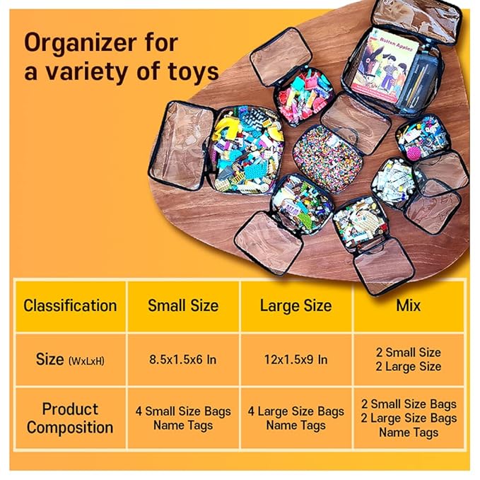 holay 4 Packs PVC Zippered Blocks Set, Toy, Clay, Board game Storage Organizer Case (Name Tag, Manual Pocket) (Black, Large)