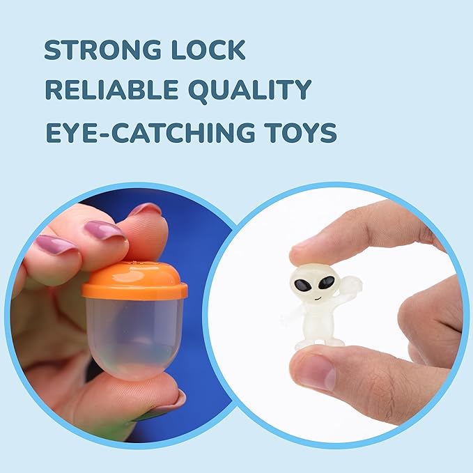 Alien Toys in Capsules - 250 Pcs of 1.1 Inch Plastic Capsules & 1 Inch Glow in The Dark Alien Figurines for Kids - Party Favors - Classroom Prizes - Toys Bulk for Vending Machine Refill