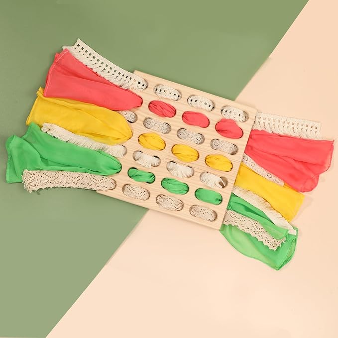 Eray Wooden Toys Open Ended Busy Board with Play Silks Kid Safe Weaving Board Handwork Gift Educational Toy