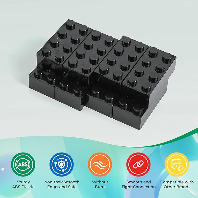 500 Piece Classic Building Bricks and 1 Gray Baseplate, 2x4 Bricks Bulk Creative Building Toys, Blocks Bulk for Kids Ages 6+, Black