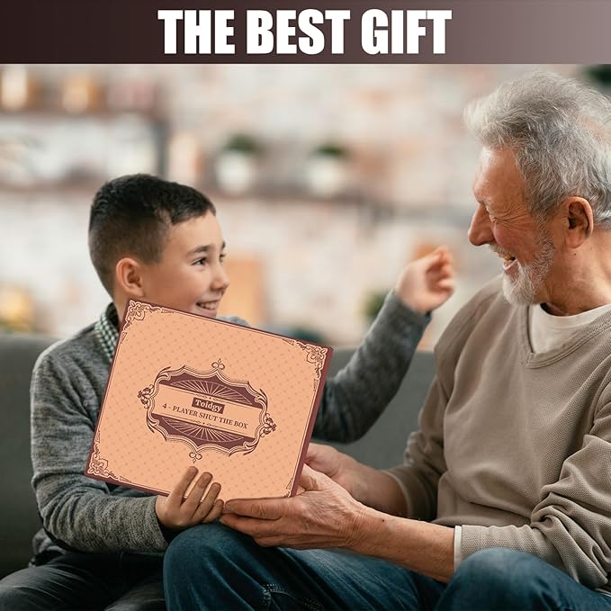 4 Players Shut The Box Dice Games, Wooden Board Table Math Game with 12 Dice and Instructions, Classics Close The Box Board Game for Adults Kids, Family Classroom Home or Bar