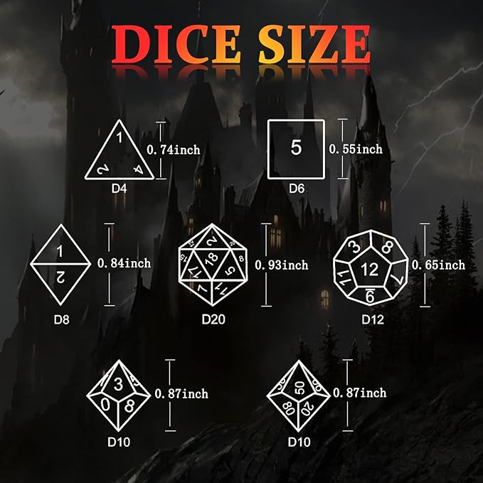 D&D Dice, HNCCESG Metal Dice Set Polyhedral Hollow Role Playing D and D Starter Dice for RPG MTG Table Board Games (3D Black)
