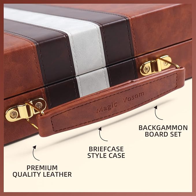 Travel Small 11 Inch Backgammon Set Classic Board Game with Leather Make Board Gift Package, Portable Strategy Game Set for Adults, Kids (Brown, Small)