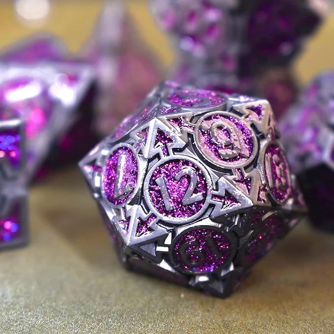 Rule Dice Metal DND Dice Set - Purple Dungeons and Dragons Dice, Large Weighted Metallic D&D Dice Sets - Polyhedral Role Playing Dice for MTG RPG, D and D Dice with DND Gift Box(Purple)