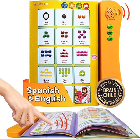 ZEENKIND Spanish & English Talking Learning Book for Kids 2 3 4 5 6 Years Old, Interactive Audio Sound Books, Toddler Educational Toy to Learn Spanish, Electronic Bilingual Toys, Juegos para Niños