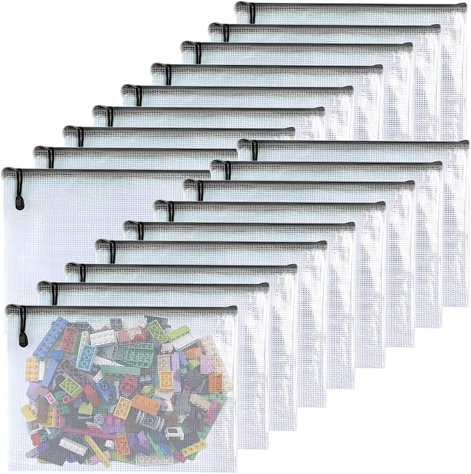 Oaimyy-8 * 10 inchs-18 Pcs-Plastic Mesh Zipper Pouch Document Folders Bag Zip File Bags for Office Supplies,Home,Travel Storages,Puzzle Board Games Storage-Black