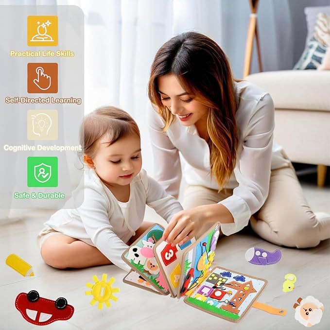 Busy Book for Toddlers 1-3, Montessori Deer Busy Book Toy for Girls, Preschool Learning Book Toy for Kids