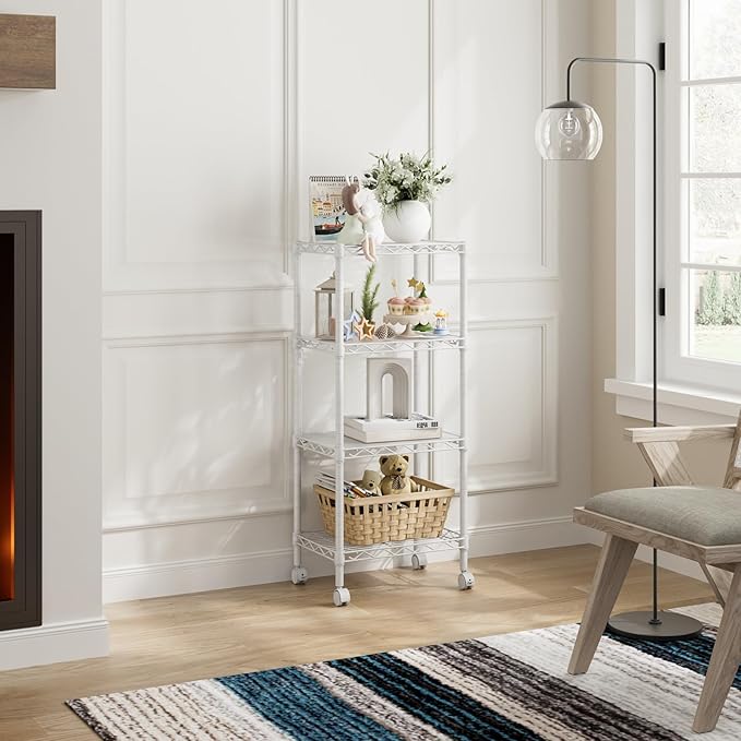 4 Tier Adjustable Storage Shelves,Heavy Duty Metal Utility Shelf Wire Shelving Unit Organizer Rack for Home Kitchen Office Bathroom Pantry Room 12" D x 18" W x 44.5" H