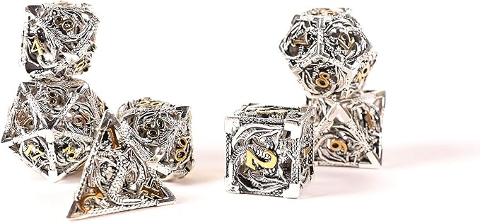 AncientDeer 7pcs Metal Dice Set D&D, Unique New Dragon Pattern DND Metal Dice Set, Used for Dungeons and Dragons Role Playing Game(RPG),MTG,Pathfinder,Table Game,Board Games