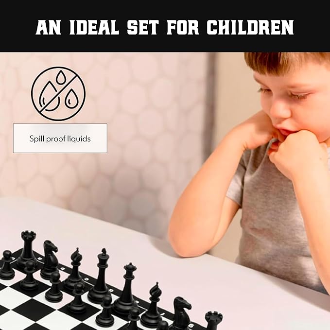 Best Chess Set Ever Portable Chess Set 1X Single Weighted Staunton Pieces with 15 in Foldable Silicone Chess Board, Lite Edition for Kids & Adults, Travel Chess Set for Begginers and Pros