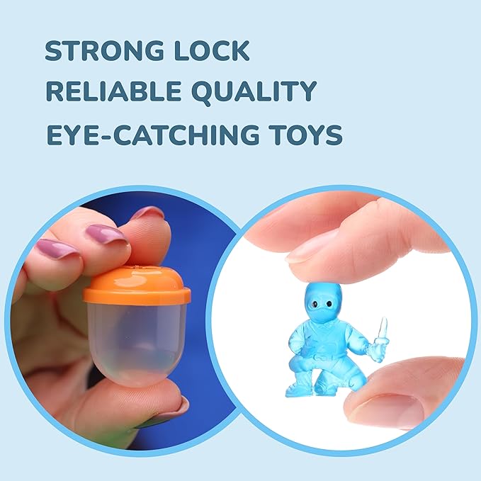 Entervending Ninja Toys in Capsules - 50 Pcs - 1.1 Inch Capsules with Mini Ninja Warriors Figurines for Kids Bulk - Easter Basket Stuffers - Party Favors - Classroom Prizes