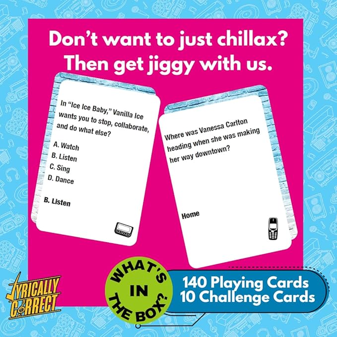 Lyrically Correct '90s & 2000s Pop Music Trivia Card Game for Friends, Fun Party Game for Adults, Family Game Night, Finish The Lyrics Challenge, and Pop Music Trivia