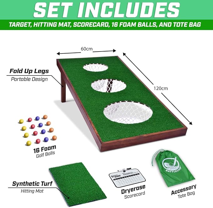 GoSports BattleChip PRO Golf Cornhole Game - Includes 4 ft x 2 ft Chipping Target, 16 Foam Balls, Hitting Mat, and Scorecard