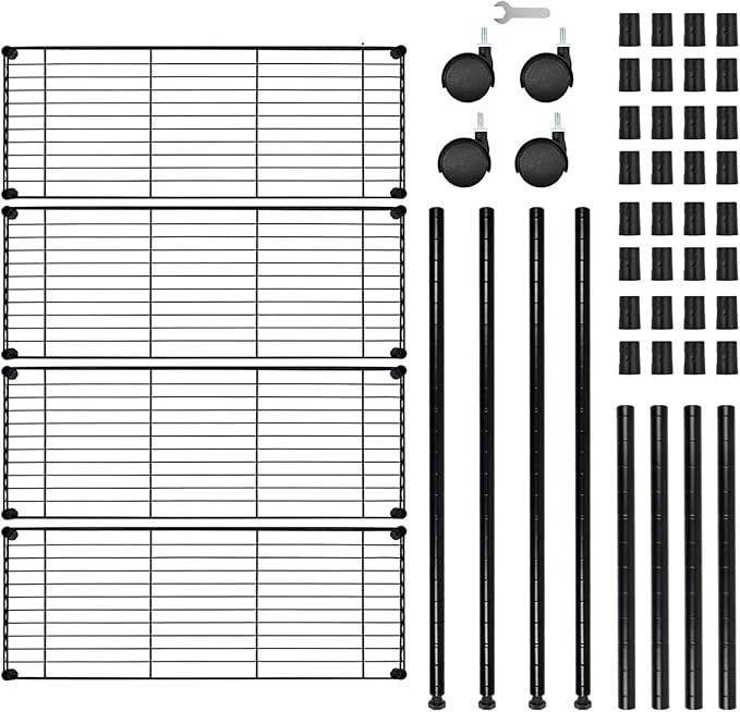 YSSOA Heavy Duty 4-Tier Storage Shelving Unit, 35.83" W x 13.98" D x 53.94" H, 1000 Lbs Loading Capacity, Black