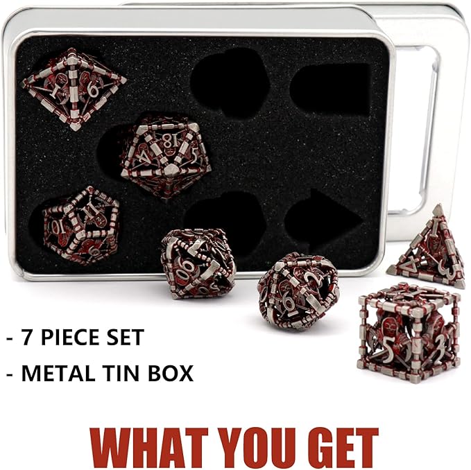 DND Dice, Dungeons and Dragons Dice Metal Polyhedral Dice Set Role Playing D&D Dice HNCCESG Hollow Grim Reaper Dice Gaming D and D Dice for Table Game RPG Pathfinder Warhammer Shadowrun (Blood)