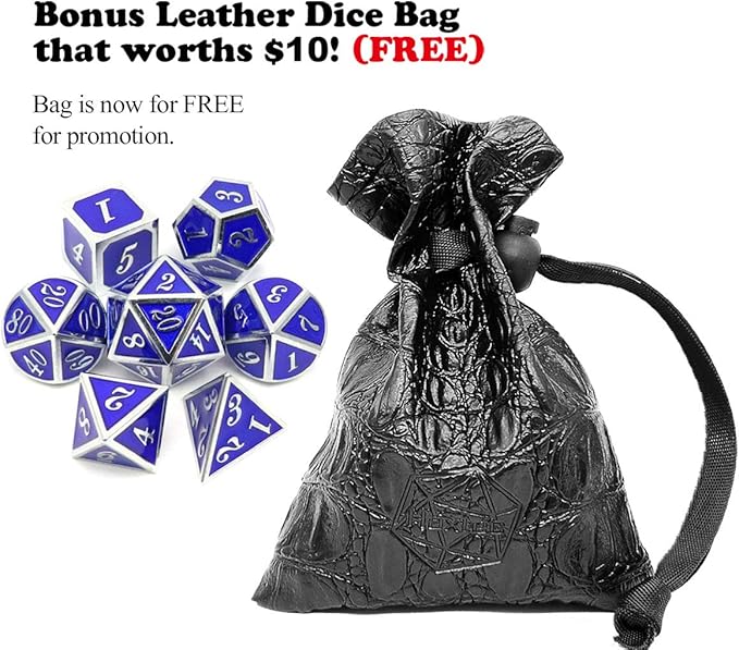 Haxtec Metal Dice Set D&D Silver Navy Blue Metal Polyhedral DND Dice for Dungeons and Dragons-Glossy Enamel Dice (Silver Navy Blue)