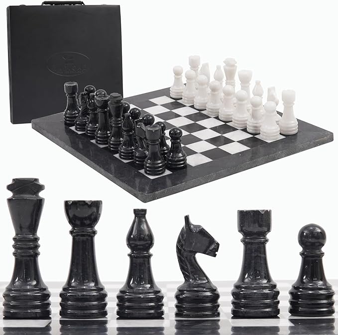 Radicaln Marble Chess Set Storage Box 15 Inches Black and White Handmade Chess Sets for Adults - Chess Board & 32 Chess Pieces - Board Chess Game