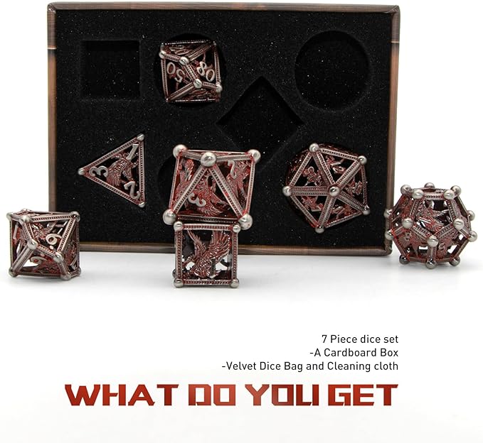DND Dice - 7pc 3D Eagle Design Metal Bloody Dice Set for Dungeons and Dragons, D&D Gift