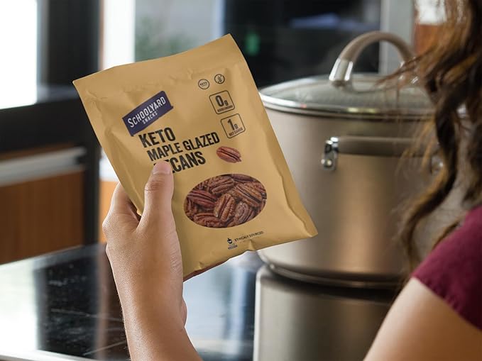 School Yard Snacks Keto Maple Candied Nuts Snack - Vegan Diabetic Healthy Pecan Nut Mix - 1 Net Carb Per Serving, Zero Sugar Added - Keto Snacks & Low Carb Food (6.5 oz - 2 Count)