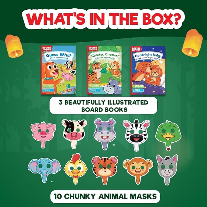 Doctor Jupiter Storytelling Set For Toddlers | Gift For 1-3 Year Old Boys & Girls | Includes 3 Board Books & 10 Animal Masks |Great for Christmas or Birthdays|Learning & Educational Toy For Ages 1-2-3