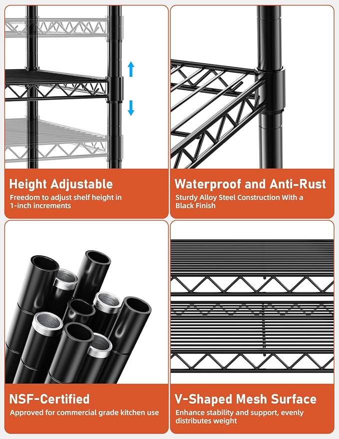 YSSOA 3-Tier Storage Shelves, 24.02" W x 13.78" D x 29.92" H Shelving Unit, 750 Lbs Loading Capacity, Black