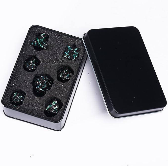 DND Crack Stripe Dice,Metallic Glitter Dice Set with Gift Box,Metal Polyhedral D&D Dice for Role Playing Game