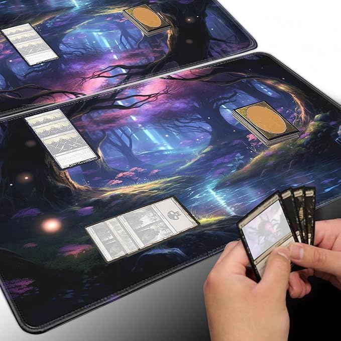 Board Game for TCG Playmat Table Mats Games Size 60X35 cm Mousepad Compatible for MTG RPG CCG Trading Card Game Play mats with 6 Dice (Playmat 143) Enchanted Forests
