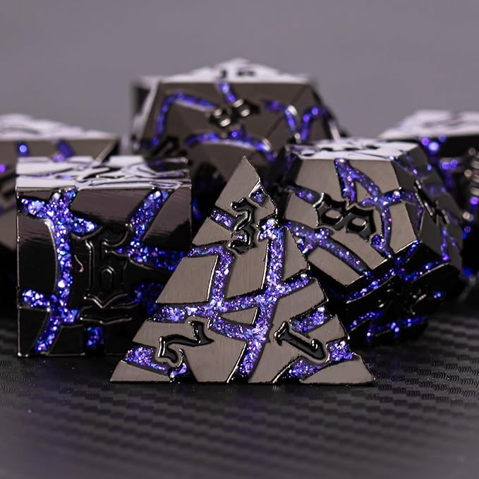 DND Crack Stripe Dice,Metallic Glitter Dice Set with Gift Box,Metal Polyhedral D&D Dice for Role Playing Game