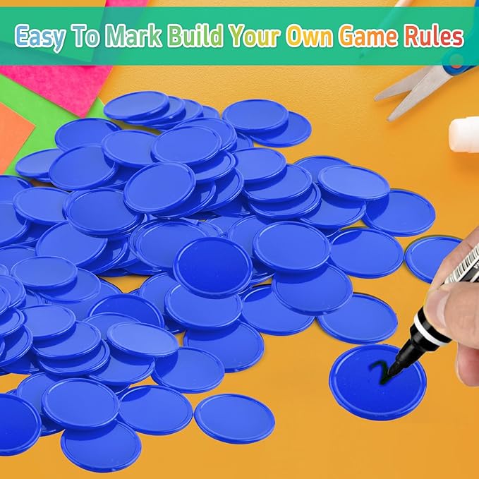 Coopay 600 Pieces Plastic Poker Chips Learning Counters Disks Bingo Chip Counting Discs Markers for Math Practice and Poker Card Game Tokens, Teaching Rewards, 38 mm/ 1.5 Inches (Blue)