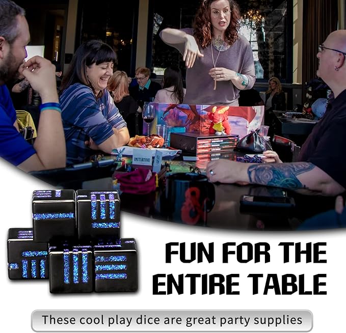 D6 Metal Dice Set, HNCCESG 6 Sided Dice 6 Pieces Solid Metal Game Dice for DND Dungeons and Dragons Role Playing Game RPG Pathfinder Shadowrun Warhammer D&D Accessories Gift (Glitter Blue)