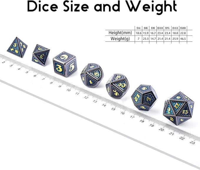DNDND Metal Dice, 7 PCS Dragon Scale Metallic DND Die with Gift Metal Case for Dungeons & Dragons D&D (Teal with Black Edge)