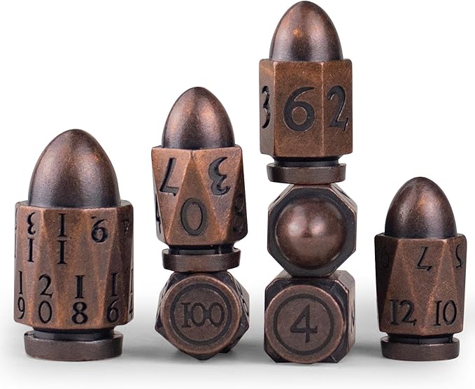 Bullet Dice PCCECQEE,Metal DND Dice Set of 7 Piece,Large D20 Dice Polyhedral Role Playing for Dungeons and Dragons MTG RPG Board Games (Copper)