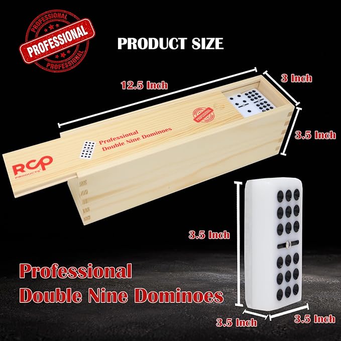 Dominos Set for Adults – Professional Double 9 Dominoes Set of 55 Tiles for Adults, Metal Spinner, Classic and Travel Board Game with Wood Case Juegos de Mesa Silver