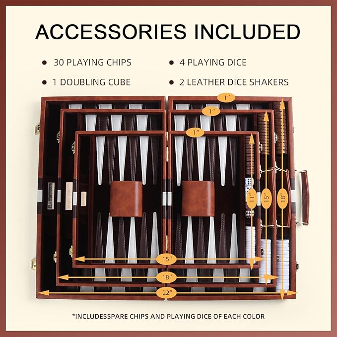 Travel Small 11 Inch Backgammon Set Classic Board Game with Leather Make Board Gift Package, Portable Strategy Game Set for Adults, Kids (Brown, Small)