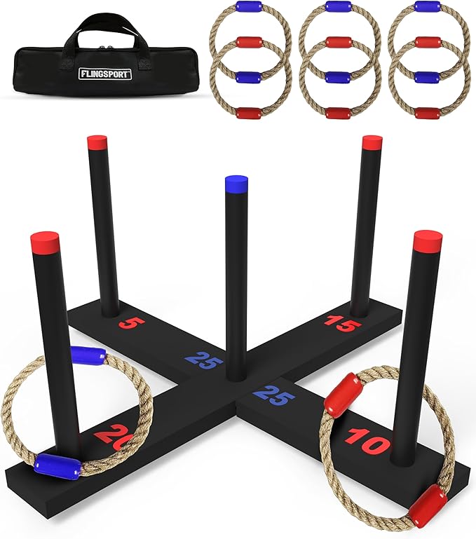 Ring Toss Game, Incl. 6 Double Beaded Rings & Carry Case Outdoor Lawn Games for Kids, Adults & Family, Backyard Camping Sports Activities, Best Party Gifts for Teens, Boys & Girls Ages 8-12+ Years Old