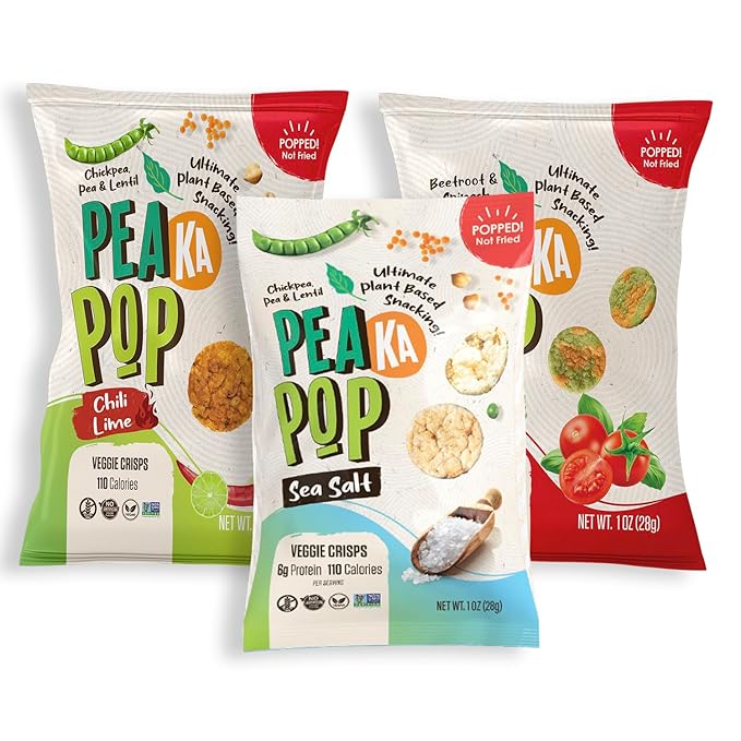 PeaKaPop Veggie Chips – Plant-Based, Healthy Veggie Crisps with Pea, Lentil & Chickpea Protein – Vegan, Gluten-Free, Popped Chips – Snack Size for Kids & Adults – 1 oz Bags (15-Pack) – Variety Pack 2