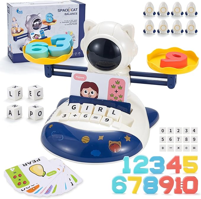 3 in 1 Math Game Toys for Kids 3-7, Preschool Alphabet Learning Toys with Spelling, Counting & Reading, Flash Cards Gifts for Boys & Girls