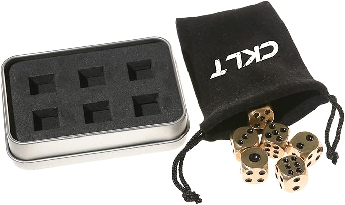 6 Sided Metal Brass Dice with Black Pips, Tables Board Game Dice, 6pcs Solid Gift Brass Dice, Tabletop Games Set for Poker Party Playing Games