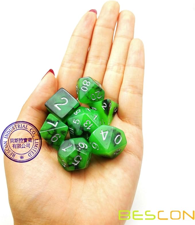 Bescon Two-Tone Glow-in-The-Dark Polyhedral Dice Set Spooky Rocks, Luminous RPG Dice Set d4 d6 d8 d10 d12 d20 d% Brick Box Pack