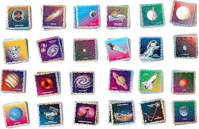 eeBoo: Shiny Space Memory & Matching Game - 24 Pairs to Match & Memorize, Colorful Tiles, Encourages Recognition, Concentration Skills, Kids Ages 5+