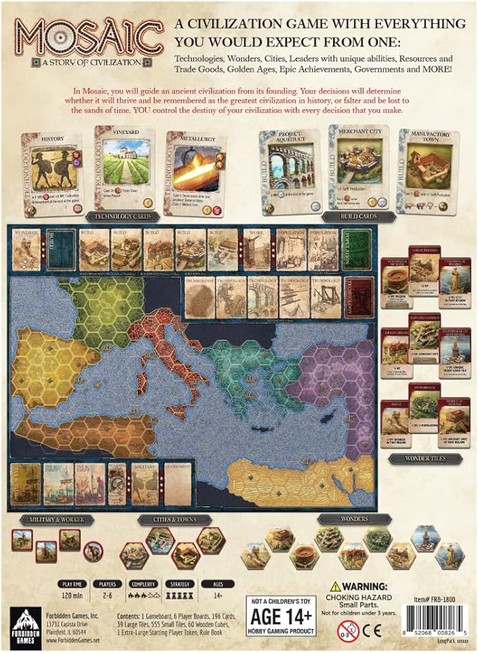 Mosaic: A Story of Civilization - Strategy Board Game for Adults and Family | Fast, Fun, Action-Selection and Area Control Game | 1-6 Players | Ages 14 and Up | 120 Minutes | by Forbidden Games